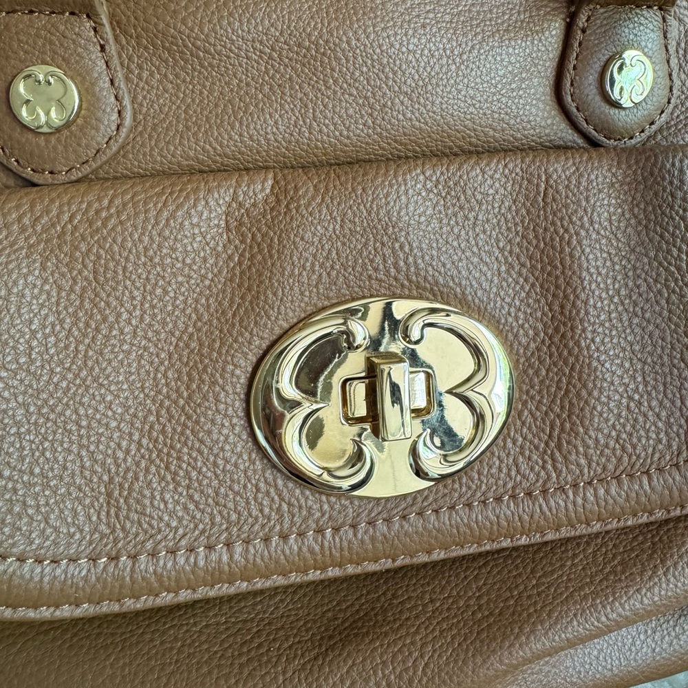 Emma Fox Tan Pebbled Leather Satchel Crossbody Bag Gold Hardware - Picture 6 of 9